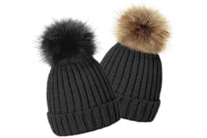 TOSKATOK® Kids Girls Winter Beanie Bobble Hat with Detachable Changeable Faux Fur Pom Pom