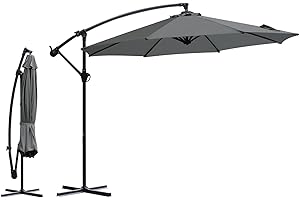 Sekey Ampelschirm Alu 300 cm Sonnenschirm mit Kurbel Gartenschirm Kurbelschirm mit Kurbelvorrichtung UV50+ Sonnenschutz Robust und Stabil für den Garten Dunkelgrau