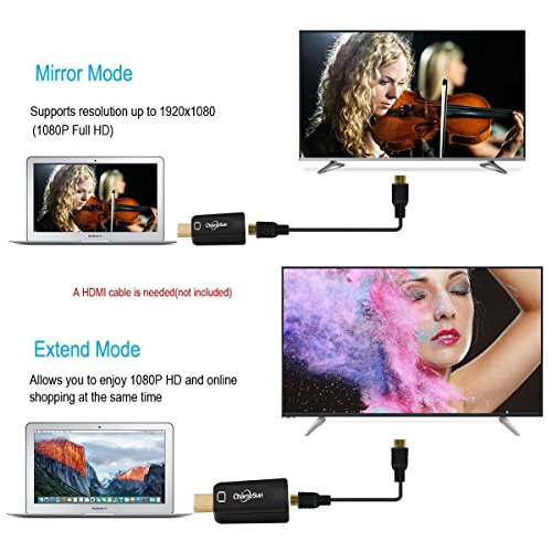 1080P Mini DP zu HDMI Konverter, Mini DisplayPort (Thunderbolt) zu HDMI Adapter für Laptop mit Mini DP Port – Schwarz - 5