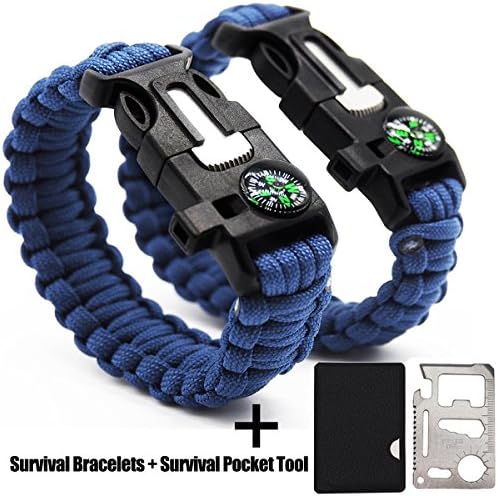 GOGOLUCK 2 Pack Emergency Survival Paracord Bracelets Ultimate Tactical Survival Gear with Multi Tool - Embedded Compass Fire Starter Emergency Whistle Rescue Rope
