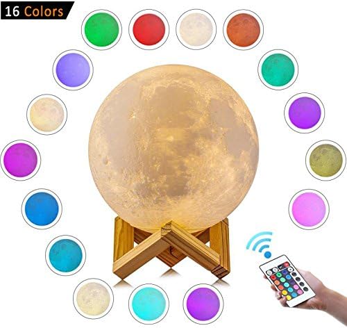 Amaza 3D Moon Lamp Table Lamp, LED Night Light 16 Colors RGB Moon Light Dimmable Lamp Remote Control Brightness USB Charging Romantic Desk Lamp Bedside Lamp (10 cm/3.9 inch)