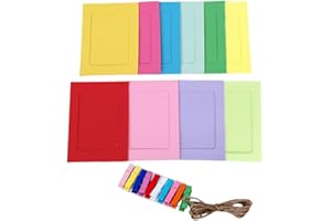 CURTEK 50 Pack 5x7'' Photo Frame 10 Colors Paper Photo Frame with Wood Clips and Hemp Rope for Photo Hanging Display Home Wall Decor Children's Room Layout