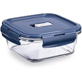 Luminarc Baltic Airtight Glass Container, 76 cl | Blue, square format, microwave safe