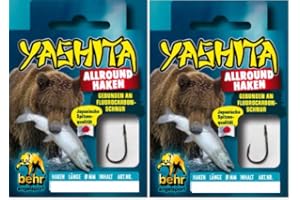 BLNTACKLE76 Lot de 2 Paquets de Crochets liés à la Truite, Crochets Polyvalents, Crochets à ver (16 pièces) sur Fil Fluoro-Carbone, Taille de Crochet et Type au Choix de Behr (Crochet Polyvalent Taille #10)