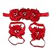 Sanwood Baby Girl Chiffon Rhinestone Foot Flower Barefoot Sandals Headband Set (Red)