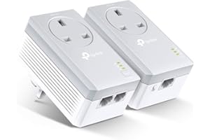 TP-Link TL-PA4022PKIT Passthrough Powerline Adapter Starter Kit, No Configuration Required, HD video streaming & Online Gaming, UK Plug - White/Grey