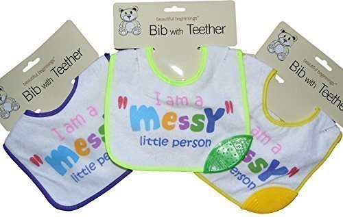 Baby 3 Pack Bibs with Teether Corner 100% Cotton I am a messy little person