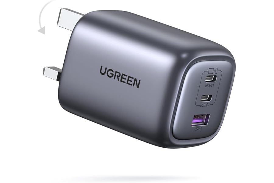 UGREEN USB C Plug Charger, 65W Nexode Foldable Fast GaN 3-Port Charger, Support PPS/PD3.0, Compatible with MacBook Pro/Air, iPhone 17/17 Pro/16/15, iPad, Galaxy S25/S24, etc