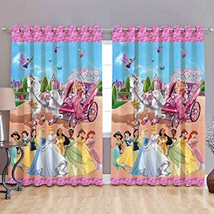 THE HOME STYLE 3D Digital Print Princess Barbie Knitting Window Curtain (Multicolour, 4 x 5 Feet) - Set of 2