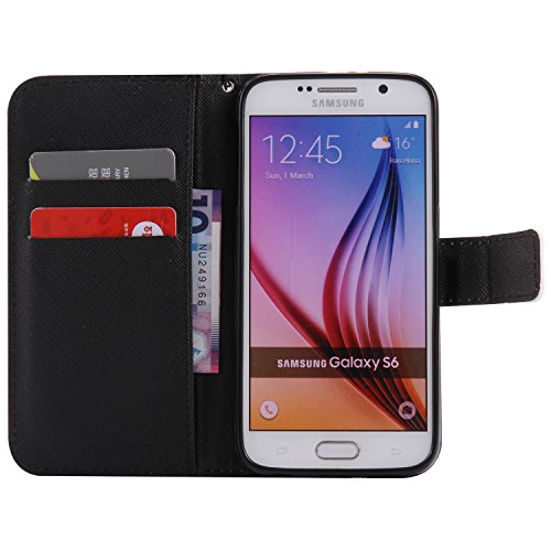 Feeltech Samsung Galaxy S6 Hülle PU-Leder und Brieftasche Bunte Muster Fall mit Magnetverschluss, Hybrid-Kickstand mit Stand-Funktion, schlagen Sie schützende weiche TPU Stoßstangenabdeckung und Kreditkartenhalter für Samsung Galaxy S6 Handgelenk Bügel-Buch-Art-Geldbeutel-Tasche mit 2 In 1 Berühren Sie Stift – Schürhaken - 5