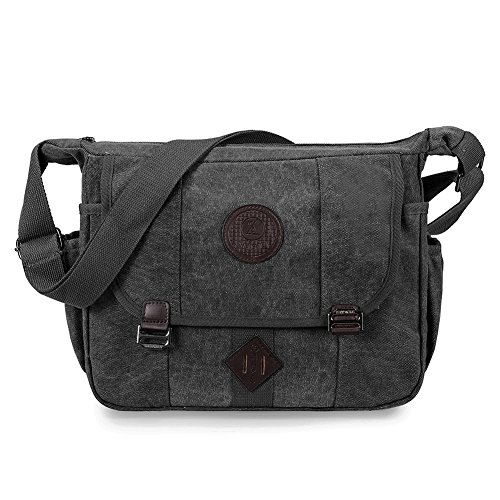 Preisvergleich Produktbild Kuriertasche / Umhängetasche, GSTEK Retro Stoff Leinen Lässige Umhängetasche Schultertasche für Männer und Frauen für Sport, Arbeit, Schule, Reisen - Schwarz