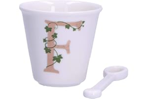 LA PORCELLANA BIANCA PB La Porcellana Bianca - Bicchierino Lettera F con Cucchiaino - Arredo Casa, Cucina - Linea Unico - Idea Regalo - Porcellana - 75 CC; Ø 6,7; h6 cm