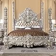 MUSKAN Arts Solid Teak Wooden Carving Royal Maharaja King Size Double Bed | Luxury Bed | Modern Bed for Bedroom, Hotel & Home, Silver Finish, (243L x 238W x 254H CM)