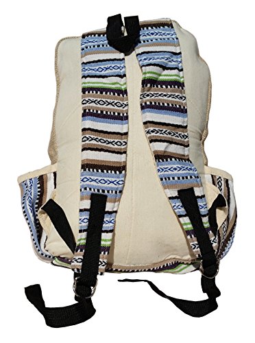 Handgemachter Rucksack   Daypack   Backpack aus nat  rlichem Hanf mit Laptop-Tasche - UNISEX - MADE IN NEPAL  Blue Stripes 