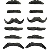 ADAMEL PARTY Lot de 12 Fausses Moustaches Noires Assorties I Auto-Adhésives Déguisement Accessoire I Bandit Méxicain Gangster