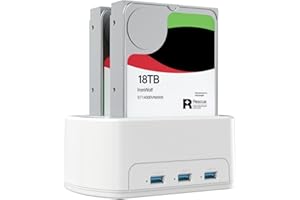 ISHEEP USB3.0 Hard Drive Docking Station, External SATA Hard Disk Dock for 2.5&3.5 Inch SATA HDD or SSD, Dual Bay and 3 USB3.0 Ports Support UASP, Offline Clone. K3062H