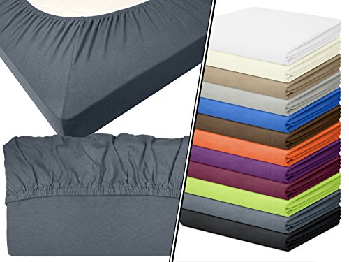 Jersey-Spannbetttuch in Top-Qualität - mit einer Steghöhe von ca. 35 cm - 100% Baumwolle - erhältlich in 6 verschiedenen Größen und 12 ausgesuchten Farben, 1 Stück - Jersey-Spannbetttuch ca. 200 x 220 cm, anthrazit