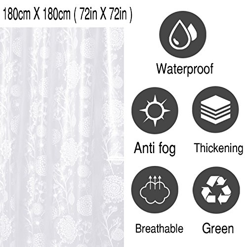 Duschvorhang Anti-Schimmel, Magiclux Tech Anti-Bakteriell Wasserabweisender Stoff PEVA 3D Halbtransparent mit 12 Duschvorhangringe für Badezimmer, 180 x 180cm (Löwenzahn) - 6