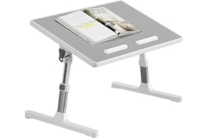 DOKENO Table de Lit pour Ordinateur Portable, Table de Lit Pliable, Réglable en Hauteur et Angle, Support Lecture et Ordinateur Portable, Lapdesk Pliable, Table pour Lit/Canapé/Sol (Gris, 52 x 30cm)