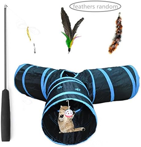 Xuanxuan Cat Tunnels, Crinkly 3 Way Cat Play Tube with Cat Feather Toy and Wand, Pefect for Cats Rabbits and Small Dogs