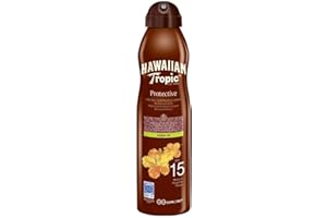HAWAIIAN Tropic Aceite Protector Solar Glowing Protection - Bruma Aceite Seco Bronceador y Acelerador del bronceado SPF 15 Aceite de Argán - 177 ml