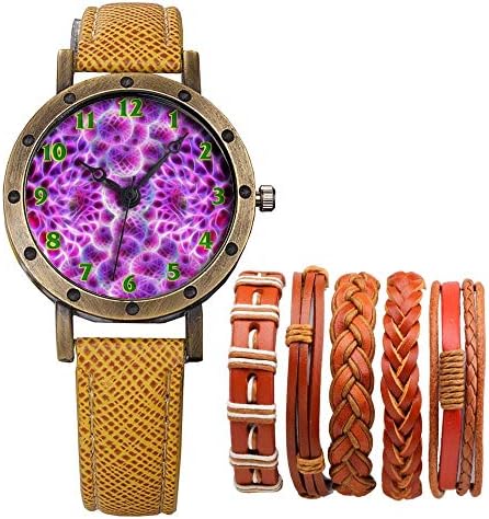 Girlsight Brand Retro Bronze Vintage Leather Strap Ladies Girl Quartz Watch Bracelet 6 Sets Abstract Flowers 133.Dahlia, Flowers, Fantasy, Beautiful, Blossom, Bloom