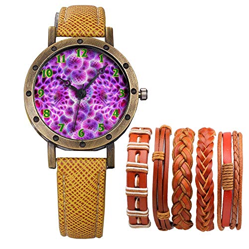 Girlsight Brand Retro Bronze Vintage Leather Strap Ladies Girl Quartz Watch Bracelet 6 Sets Abstract Flowers 133.Dahlia, Flowers, Fantasy, Beautiful, Blossom, Bloom