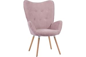 MEUBLE COSY Sillones de salón Butaca nórdica sillón Acolchado con Reposabrazos y Patas de Madera, Rosa, 68x73x106cm