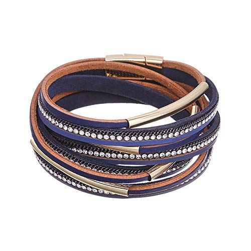 Preisvergleich Produktbild Retro Geflochtenes Lederarmband Für Männer Frauen Manschette Wickelarmband Böhmischen Strass Leder Geflochtene Armbänder Mehrschichtige Mit Magnetschnalle Breite Manschette Armband Für Mädchen Frauen