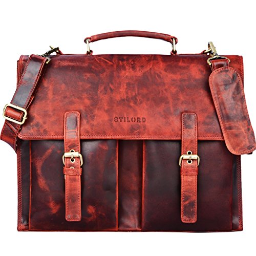 STILORD  Constantin  Vintage Lehrertasche Aktentasche Herren Damen B  rotasche Hauptfach f  r 15 6 Zoll Laptop Umh  ngetasche gro   Leder  Farbe kara 