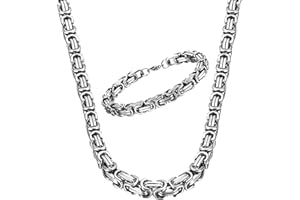 Lucktao Königskette Silber Herren Edelstahl 6mm/8mm Breite Halskette und Armband Set Dicke Schwere,Kette Hip Hop Schmuck,Königskette Armband,Halskette und Armkette Set für Herren.