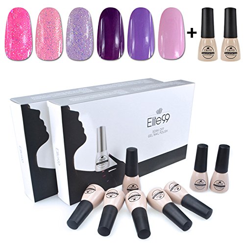 Elite99 Gelpolish Soak Off UV LED Gel Nail Polish 6 Colors + Base Top Coat Set Manicure Box Gift C058
