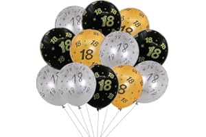 Jwssor 18th Birthday Balloon,15pcs 18th Black Gold Birthday Balloon,18th Birthday Party Decoration