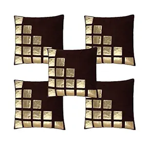 Decor India Velvet Geometric Cushion Covers (Coffee Colour) -Set of 5 Pieces