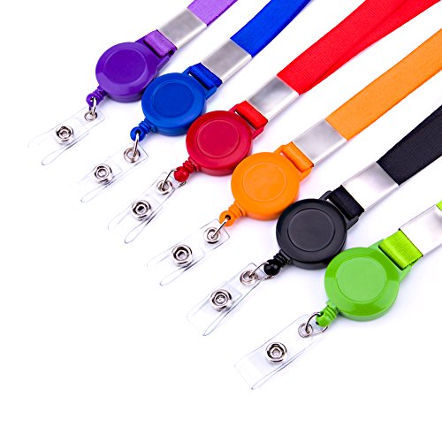 Retractable Badge Holder  Juego de 6 Lanyard Porta-llaveros con correa de cuello de lanyard para tarjetas clave y tarjetas de identificaci  n  21    6 colores