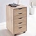 Produktbild KADIMA DESIGN Rollcontainer MINA 33 x 68 x 38 cm MDF-Holz 5 Schubladen Sonoma | Moderner Schubladencontainer mit Rollen | Standcontainer Bürocontainer