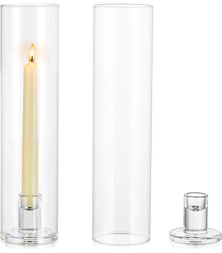 Set 2 Portacandele In Vetro Trasparente Senza Fondo - Diametro 8.5 Cm, Altezza 15.2 Cm | Per Candele Antivento E Decorazioni - Foto 8