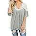 Produktbild TUDUZ Damen Sommer Elegant Oberteil Blumen Drucken V-Ausschnitt Lose Kurzarm T-Shirt Tops Tunika Bluse Top (Grau, S)