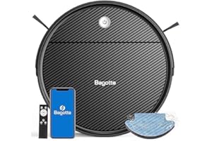 Bagotte Robot Vacuum Cleaner, 3-in-1 Robot Vacuum and Mop,2000Pa,Gyro Navigation,150 Minutes Long Running Time, Carpet Automatic Boost,Self-Charging, Ideal for Pet Hair Hard Floor, WIFI/APP/Alexa