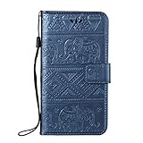 Huawei Nova Hülle,Lanyard Lederhülle Handytasche für Huawei Nova,JAWSEU Vintage Retro Relief Elefant Muster PU Leder Hülle im Bookstyle Kunstleder Brieftasche Folio Handytasche Wallet Case Flip Cover Hüllen Etui Ledertasche Magnetverschluss Soft Silikon Back Rückseite Cover mit Ständer Standfunktion Karten Slot und Magnetverschluss Kunstleder Schutzhülle für Huawei Nova + 1xSchwarz Glitzer Bling Eingabestift (Marineblau) - 