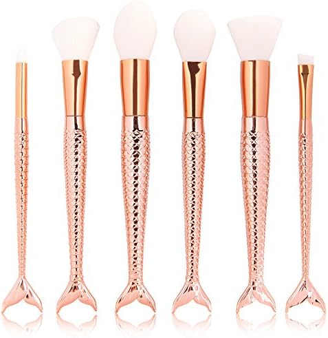 Efforty 6pcs Colorful Rainbow Mermaid Nylon Hair Makeup Brush Set, for Foundation, Eyeshadow, Blush, Cream, Concealer, Loose Powder (I)