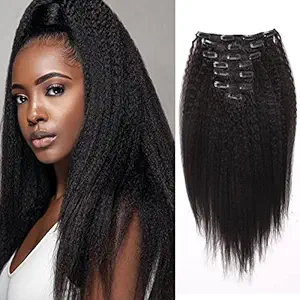 20inch , Kinky Straight : AmazingBeauty Clip In Extensions 8A Grade Natural Color 120g 100% Human Virgin Hair 10-22inch 7 Pieces with 18 Clips per Set for Black Women One Head Afro Kinky Straight 20 inch