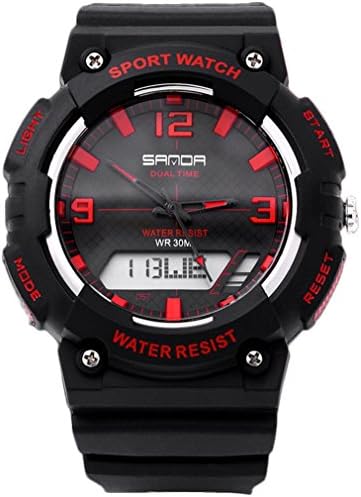 Dual Movement Analog Quartz lectronic Sport Watch Chronograph Automatic Waterproof Wristwatches Black+Red