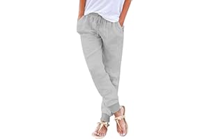 unilarinna Damen Hose Leinenhose Baumwolle Leinen Stoffhose Freizeithose Sommerhose Pumphose Yogahose Casual Einfarbig Hippie High Waist Hose Stretch mit Taschen Kleidung Sommer Hosen