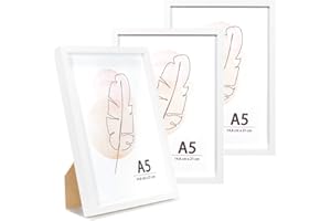 KAIWIN Bilderrahmen A5 Weiß Holz Fotorahmen 3er Set MDF mit Acrylglas zum aufhängen und aufstellen Benutzt für Wohnzimmer, Schlafzimmer, Arbeitszimmer, für Fotos, Kunstwerke und Poster