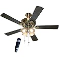 Usha Fontana Maple 1250mm Ceiling Fan with Decorative Lights (Antique Brass), Black