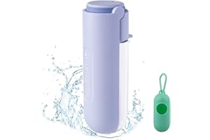 Kqpoinw Bouteille d'eau Portable pour Chien, 420 ML Gourde Chien Distributeur d'eau pour Animaux Portable Voyage Gourde pour Chien, Chat, Animaux de Compagnie pour Promenade (Mauve)