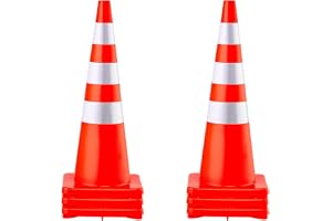 VEVOR Trafikkon 6 stycken 90 cm orange PVC-arbetssockel, säkerhetskone med tung bas och reflekterande halsband för nödparkeringsavgränsning på parkeringsplats