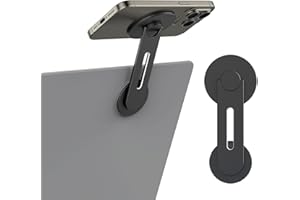 MoKo Magnetic Laptop Phone Holder, 180° Adjustable Continuity Camera Mount for iOS 16/macOS 13 Ventura, Fits iPhone 14/13/12 Series, Slim Computer Expansion Bracket Stand for Smartphone, Black