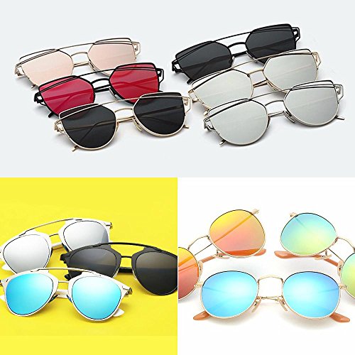 Katzenaugen Sonnenbrille für Frauen, Pawaca Gespiegelte Flache Linsen Straße Moderne Art und Weisemetallrahmen Sonnenbrille UV400 - 6